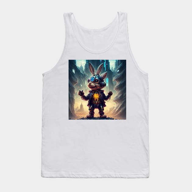 Alien cyborg bunny in sci-fi city landscape Tank Top by newbeltane